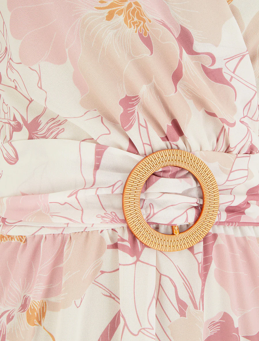 Robe mi-longue imprimé grandes fleurs à boucle - Rose - Image 3
