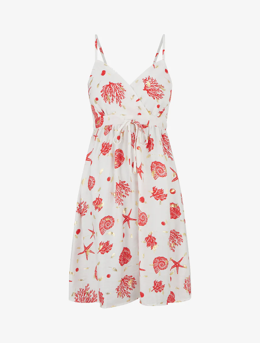 Robe mi-longue imprimé motif marins - Rouge