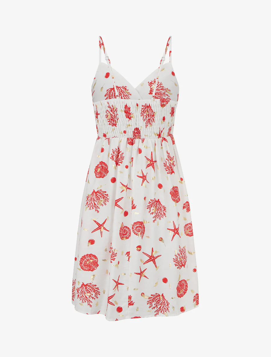 Robe mi-longue imprimé motif marins - Rouge - Image 2