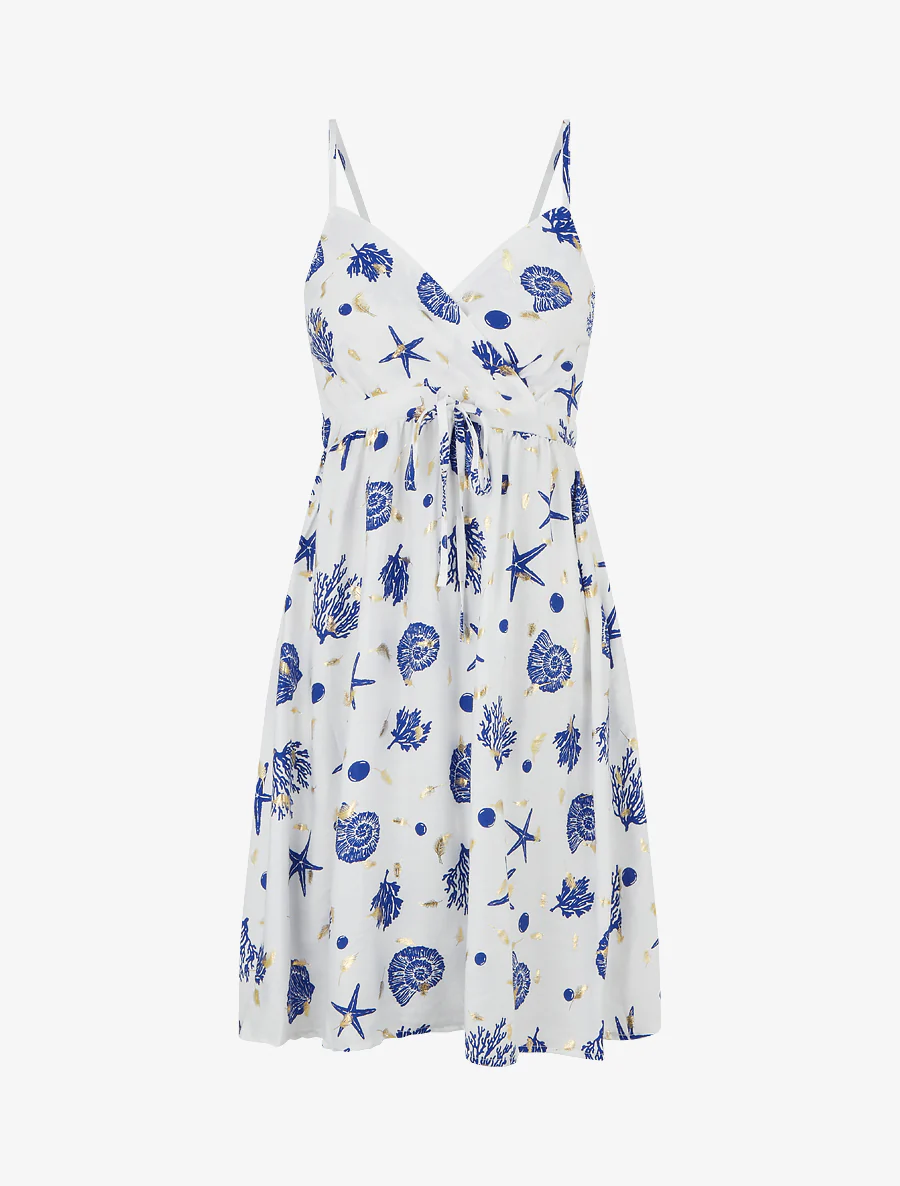 Robe mi-longue imprimé motif marins - Bleu roi