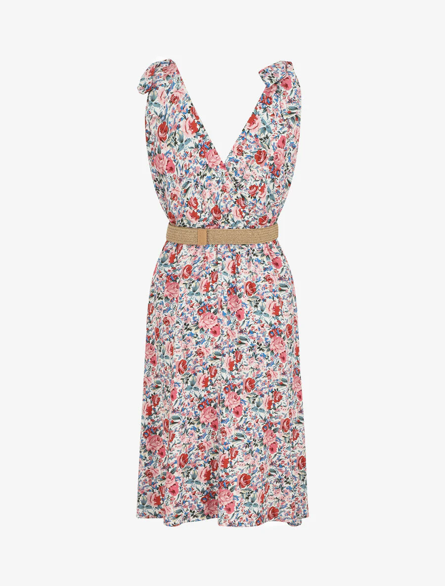 Robe mi-longue sans manches imprimé fleurs sauvages - Blanc - Image 2