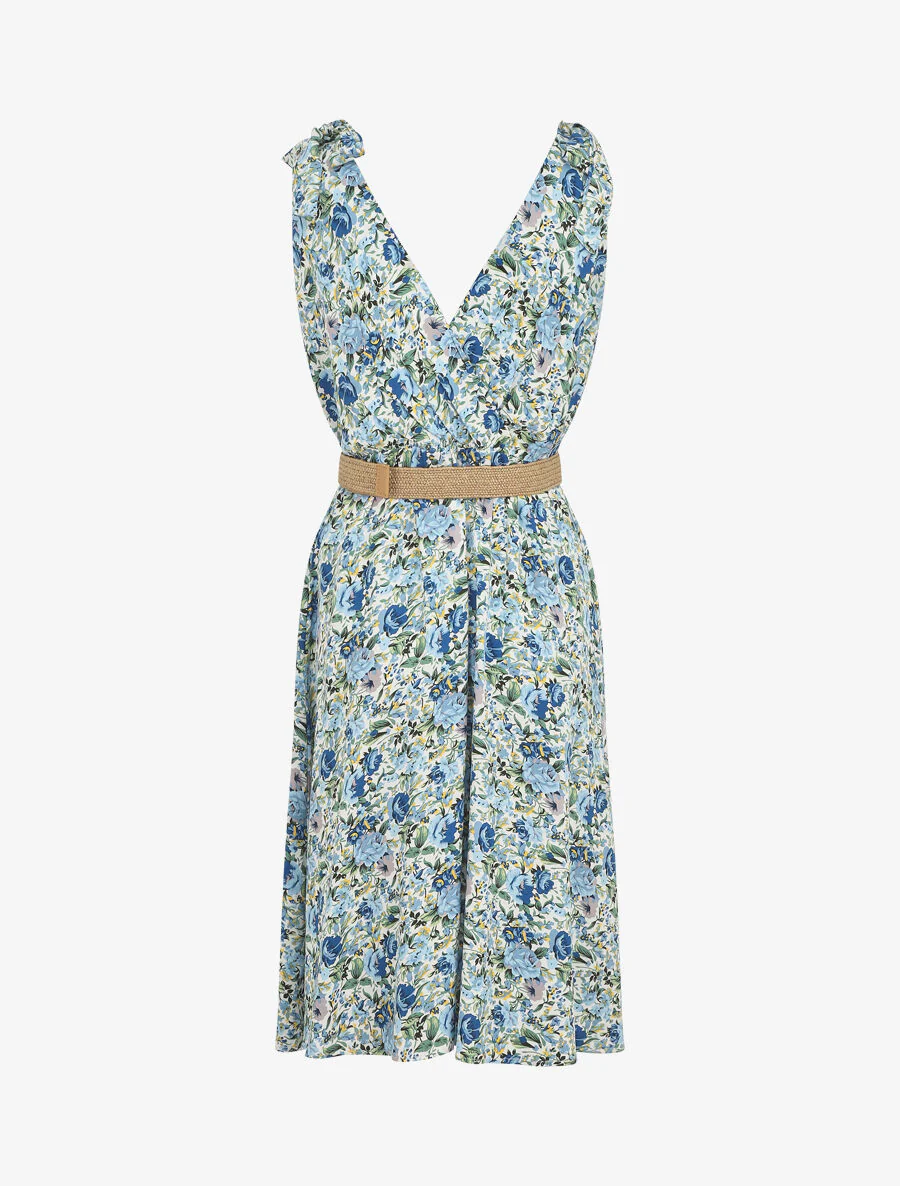 Robe mi-longue sans manches imprimé fleurs sauvages - Bleu - Image 2
