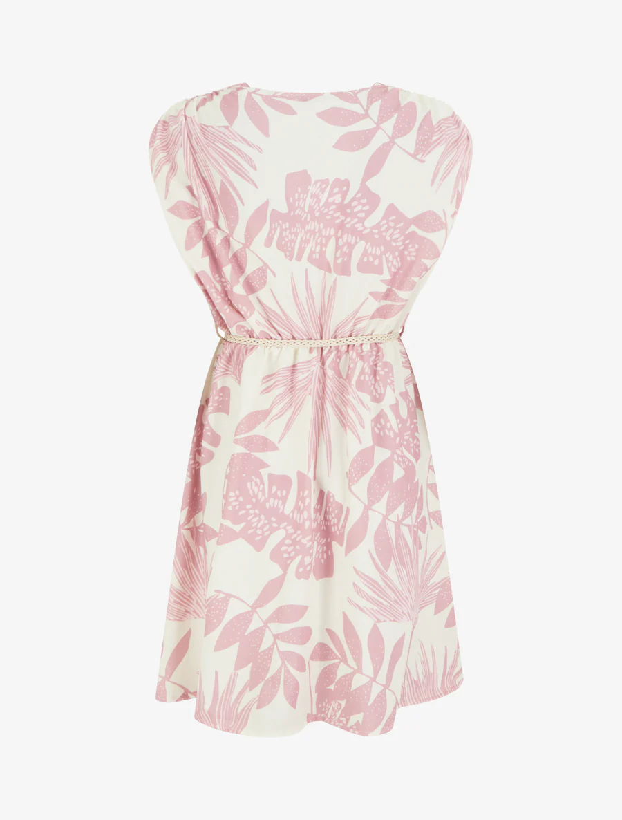 Robe mi-longue sans manches imprimé tropical - Rose - Image 2