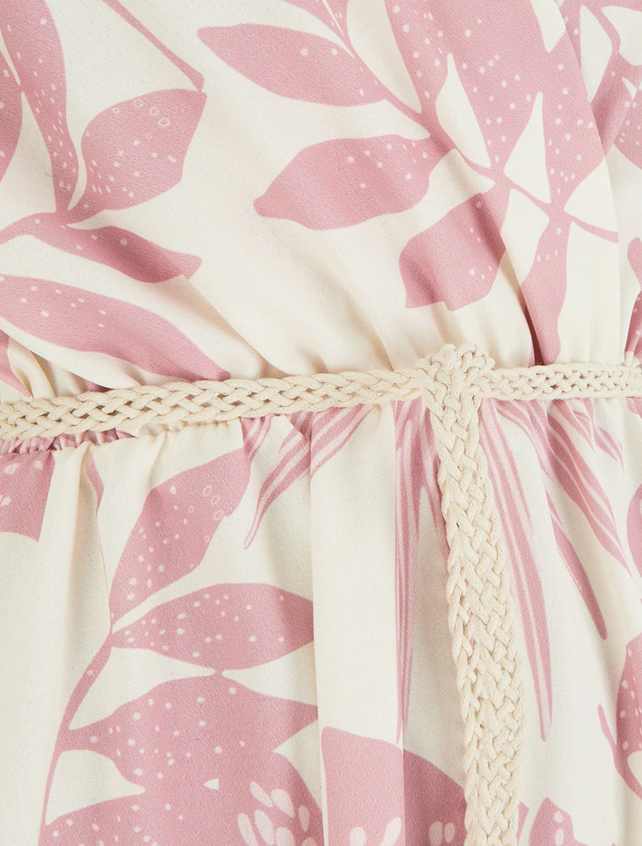 Robe mi-longue sans manches imprimé tropical - Rose - Image 3