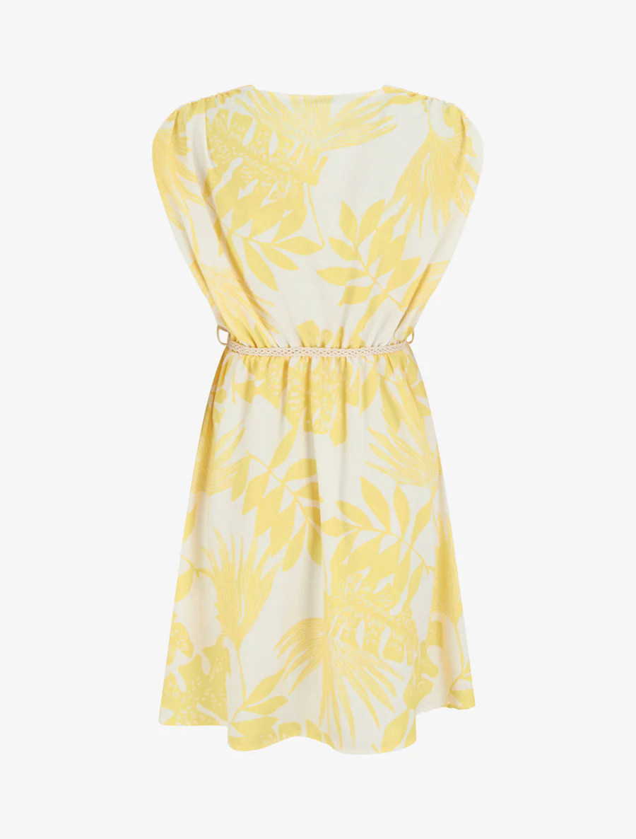Robe mi-longue sans manches imprimé tropical - Jaune - Image 2