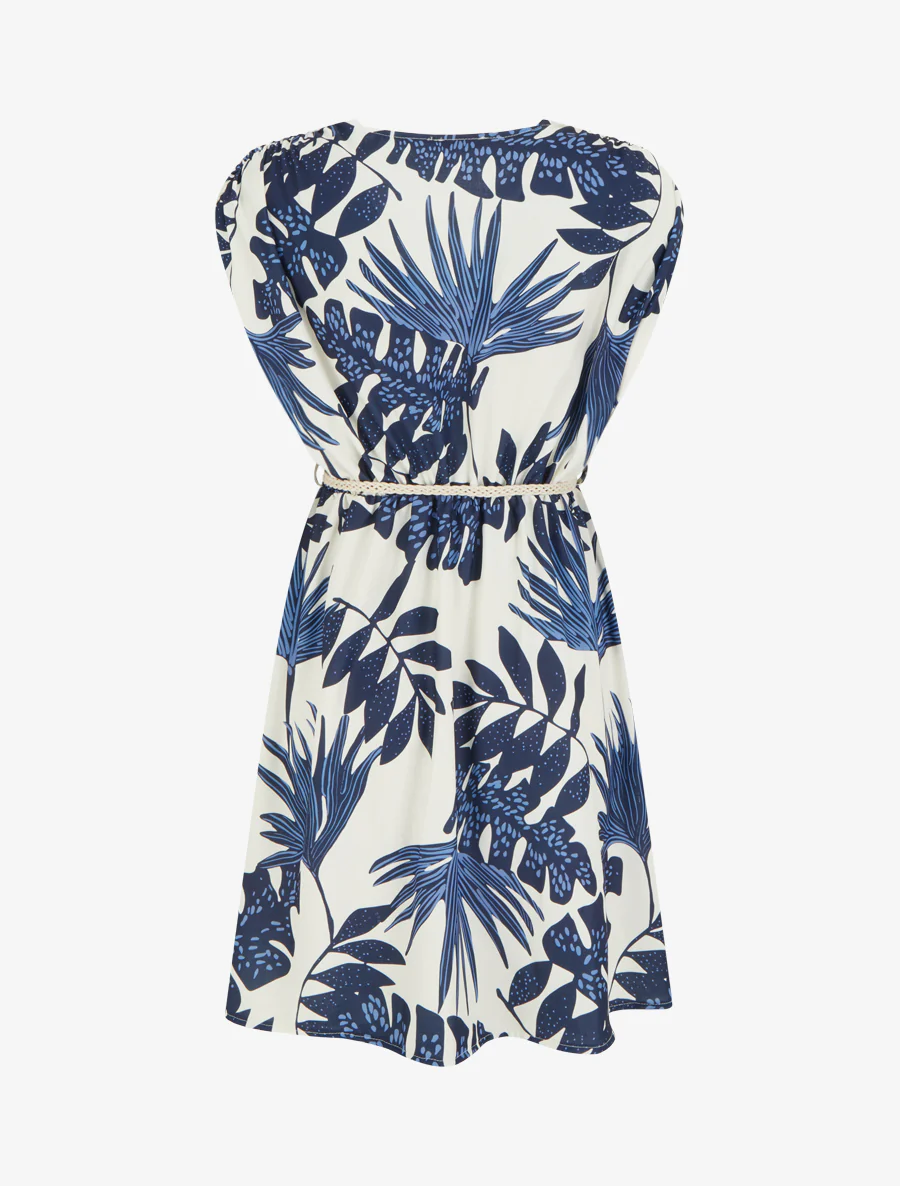 Robe mi-longue sans manches imprimé tropical - Marine - Image 2