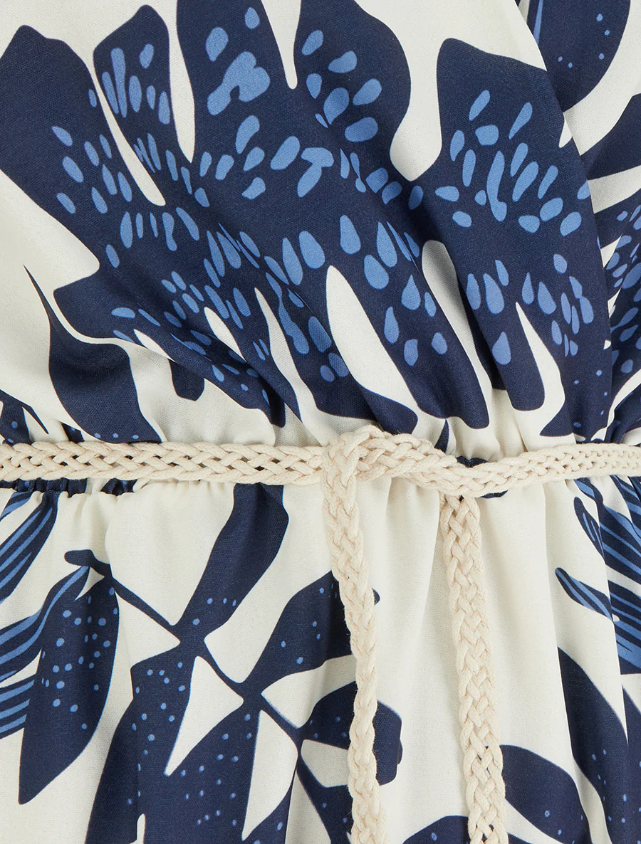 Robe mi-longue sans manches imprimé tropical - Marine - Image 3