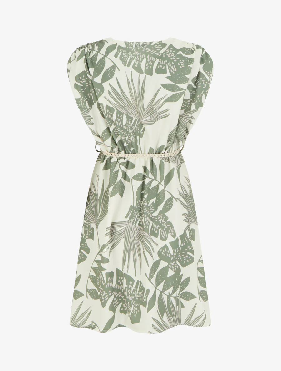Robe mi-longue sans manches imprimé tropical - Kaki - Image 2