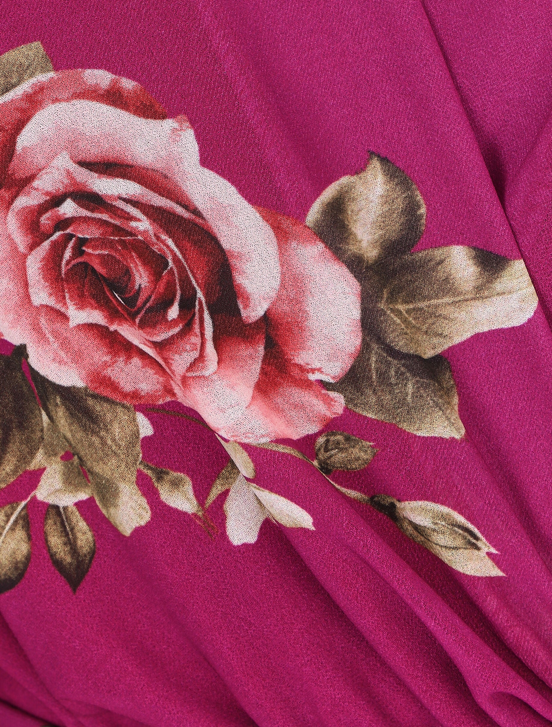 Robe mi-longue taille élastiquée imprimé roses - Mauve - Image 3