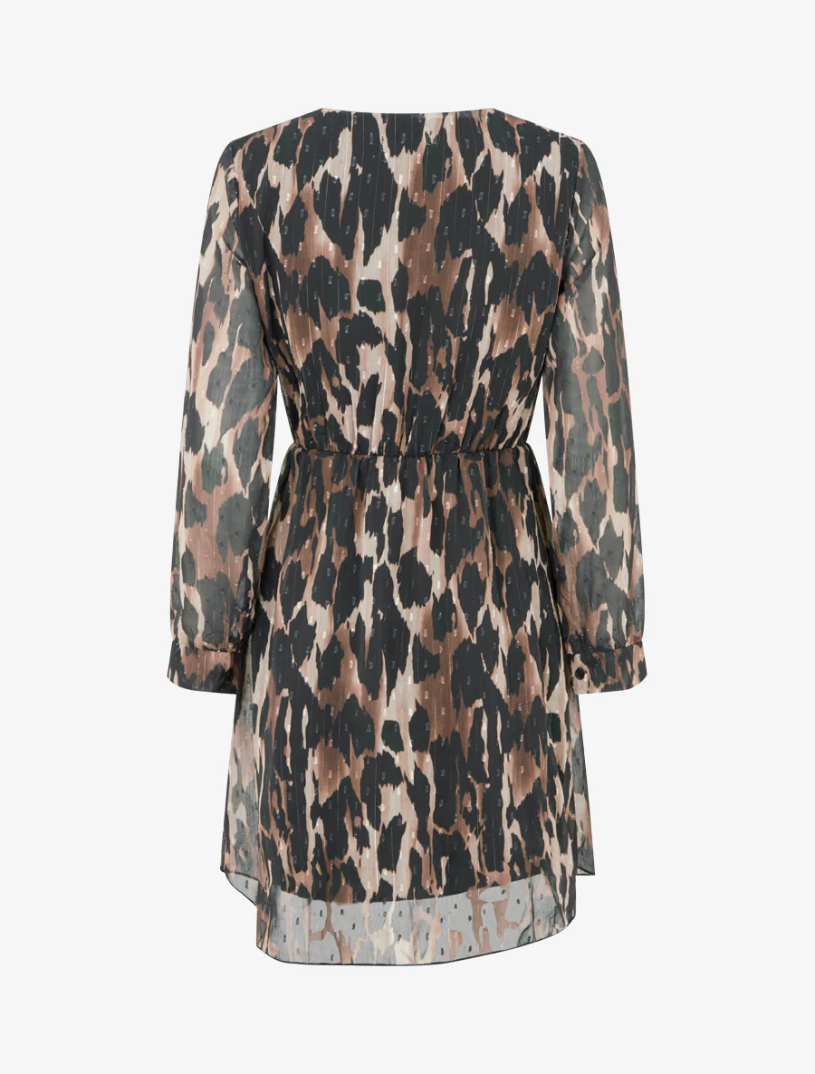 Robe mi-longue texturée imprimé léopard - Noir - Image 2