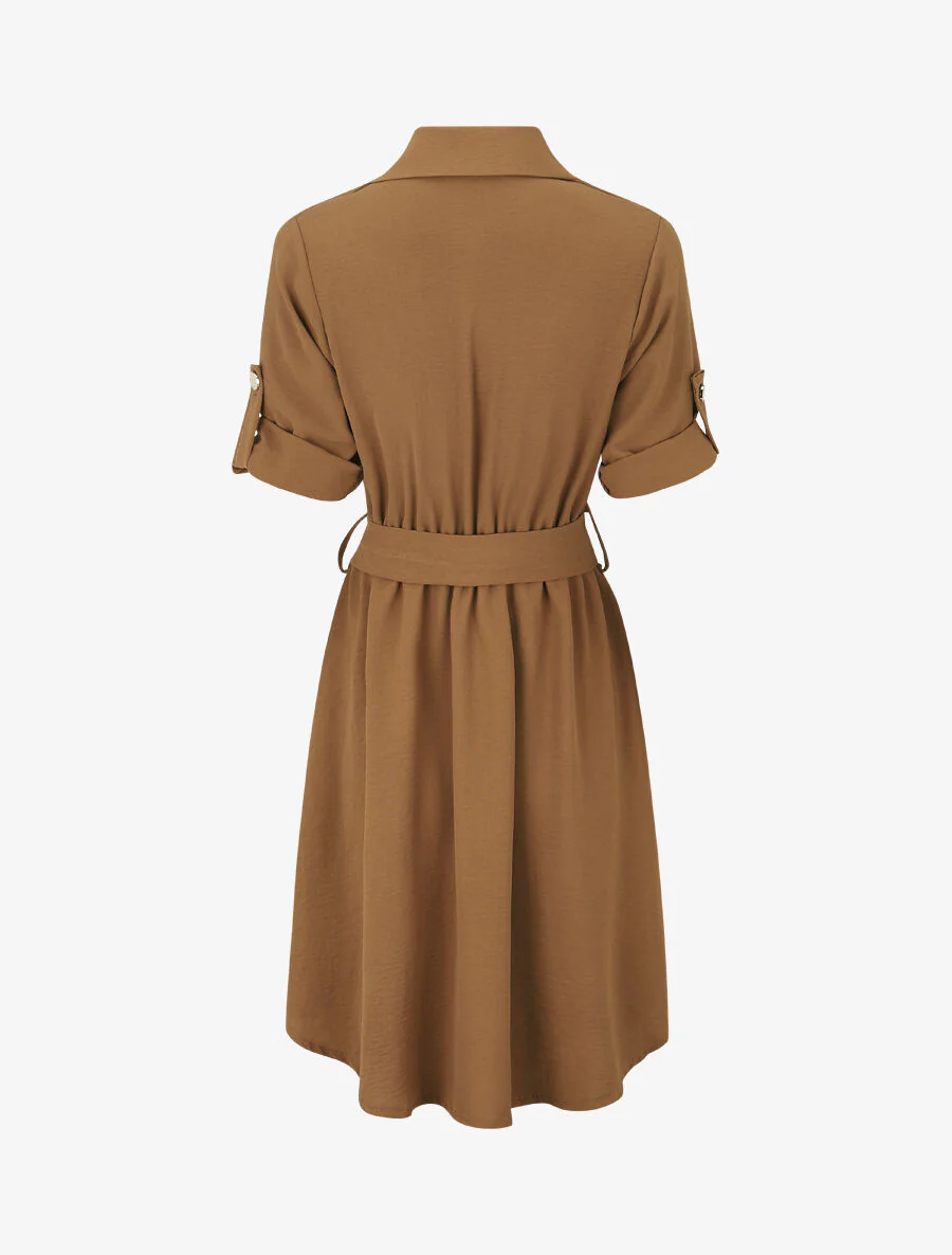 Robe mi-longue unie boutonnée - Camel - Image 2