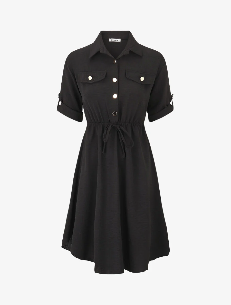 Robe mi-longue unie élastiquée - Noir