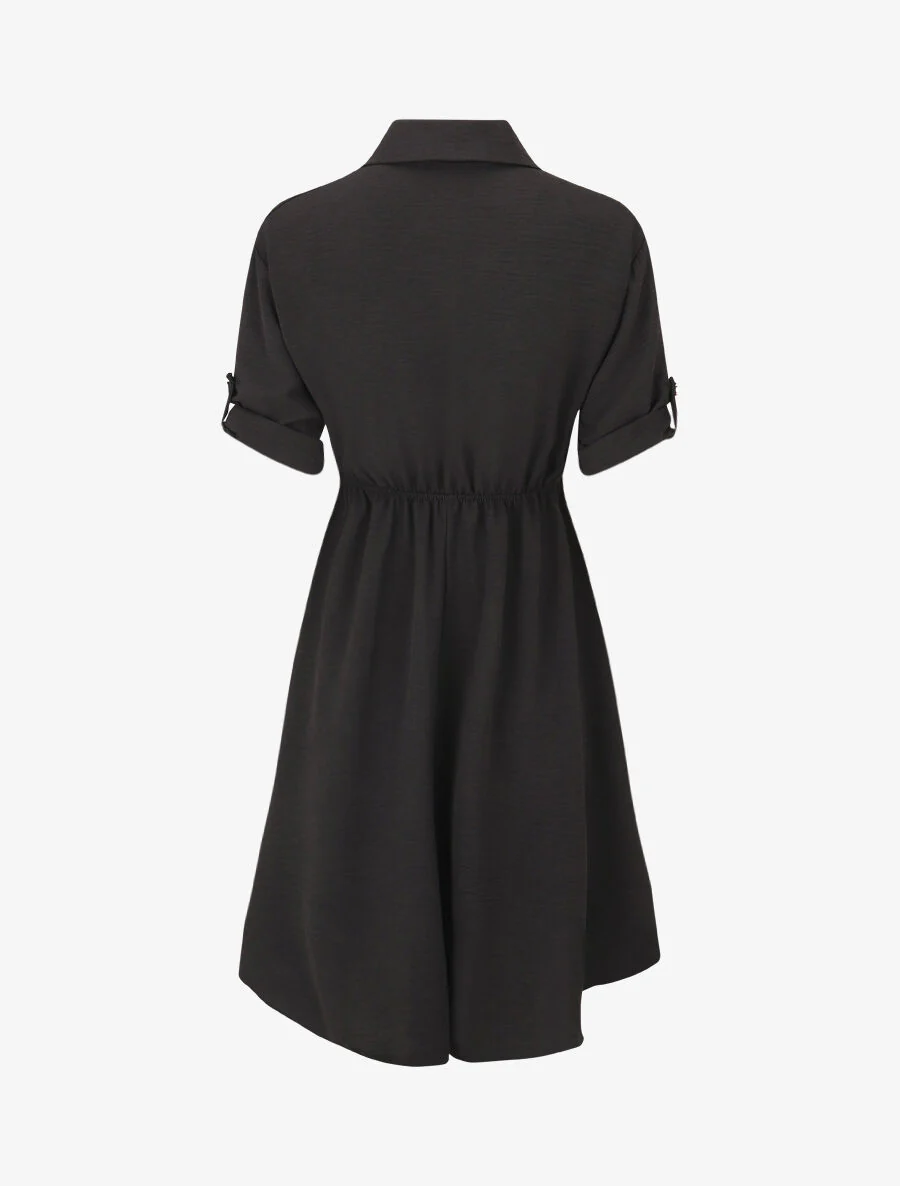 Robe mi-longue unie élastiquée - Noir - Image 2