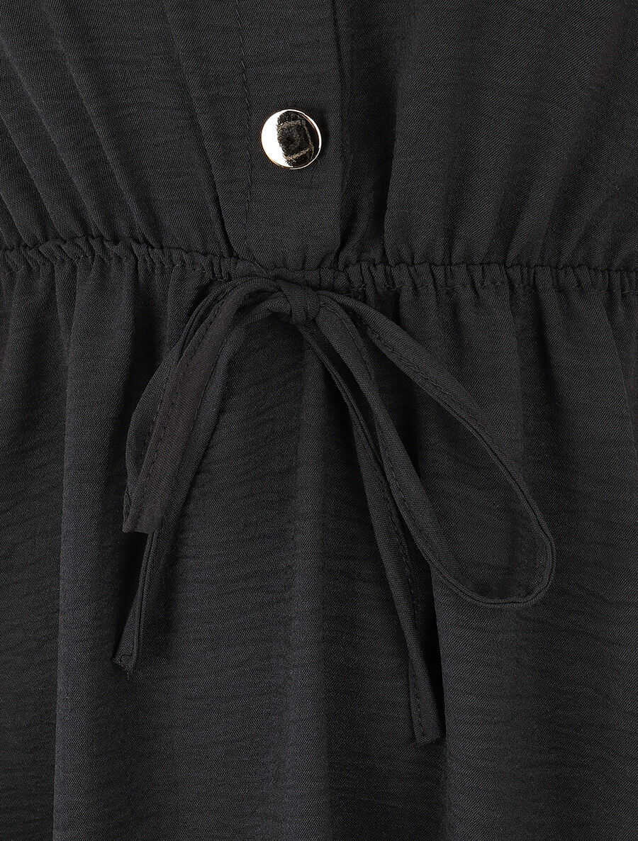 Robe mi-longue unie élastiquée - Noir - Image 3