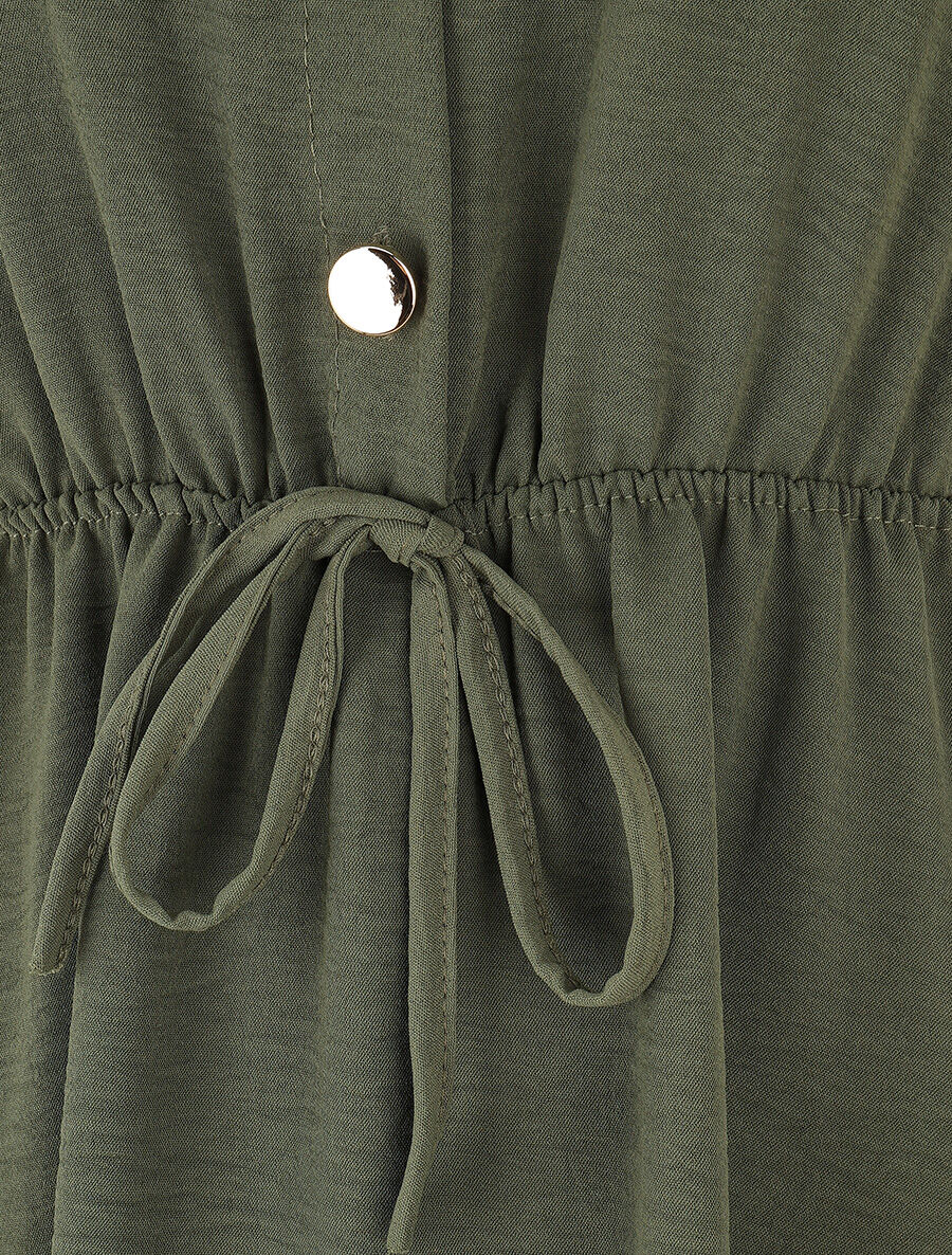 Robe mi-longue unie élastiquée - Kaki - Image 3