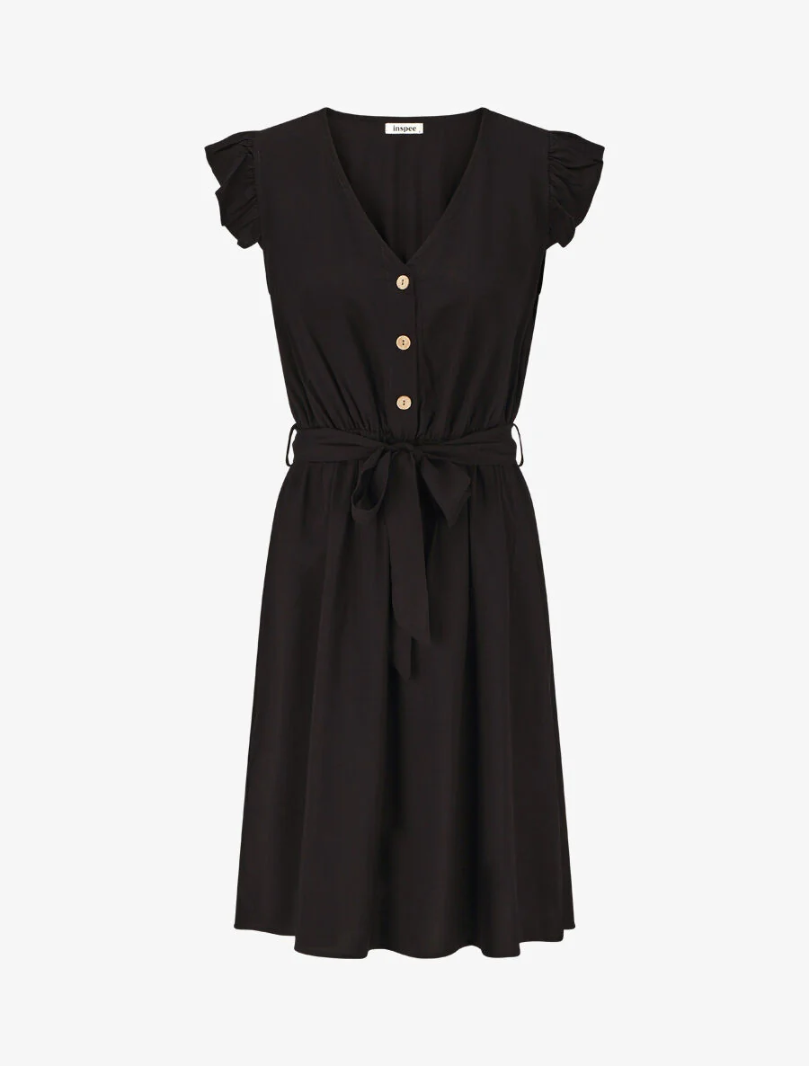 Robe mi-longue unie - Noir