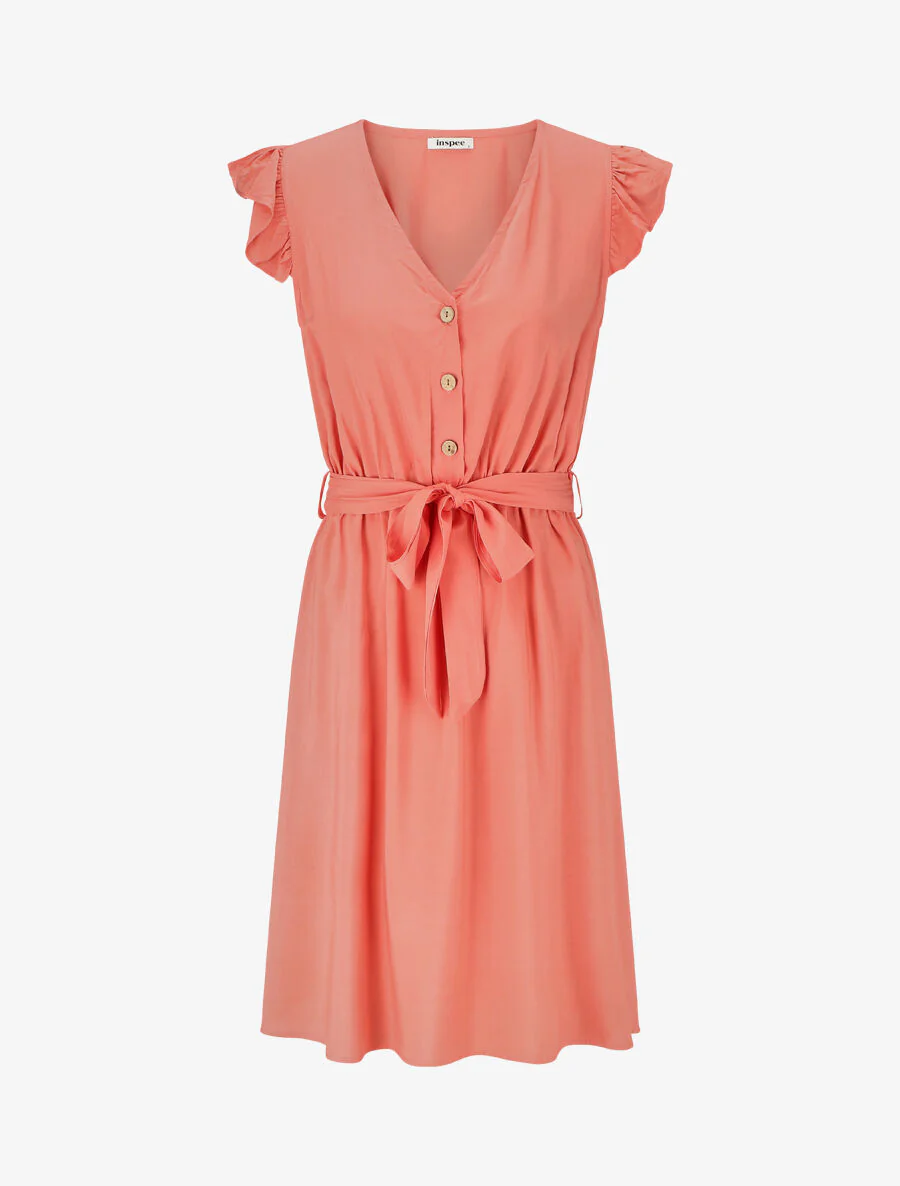 Robe mi-longue unie - Corail