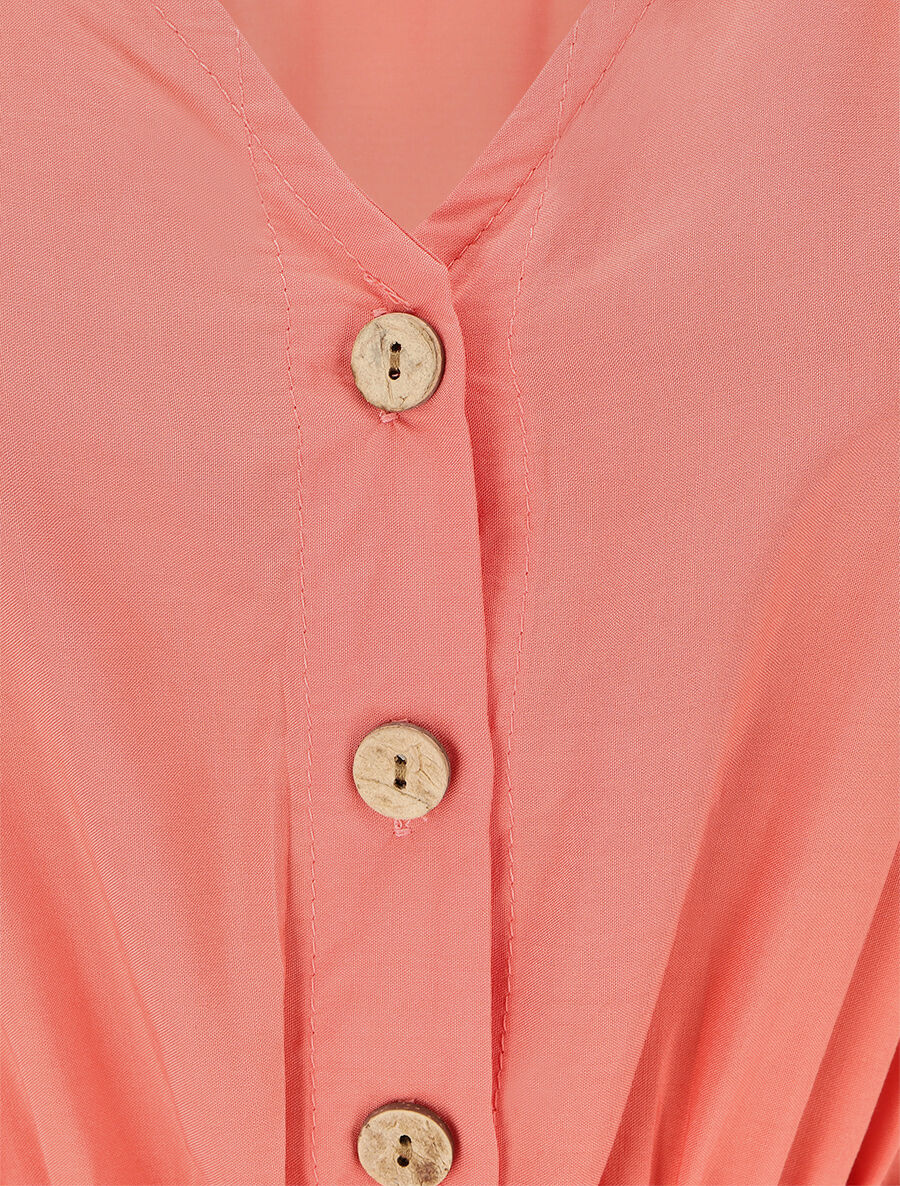 Robe mi-longue unie - Corail - Image 3