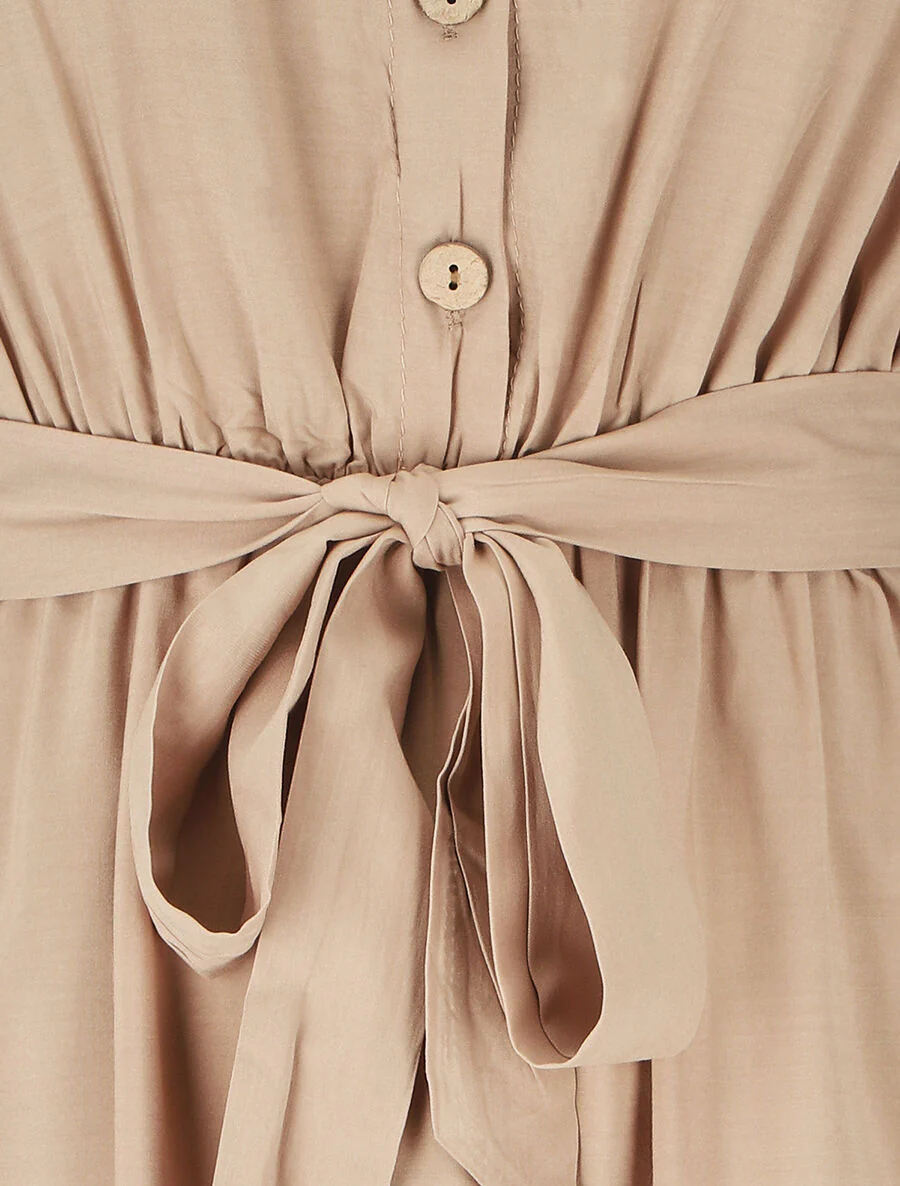 Robe mi-longue unie - Beige - Image 3