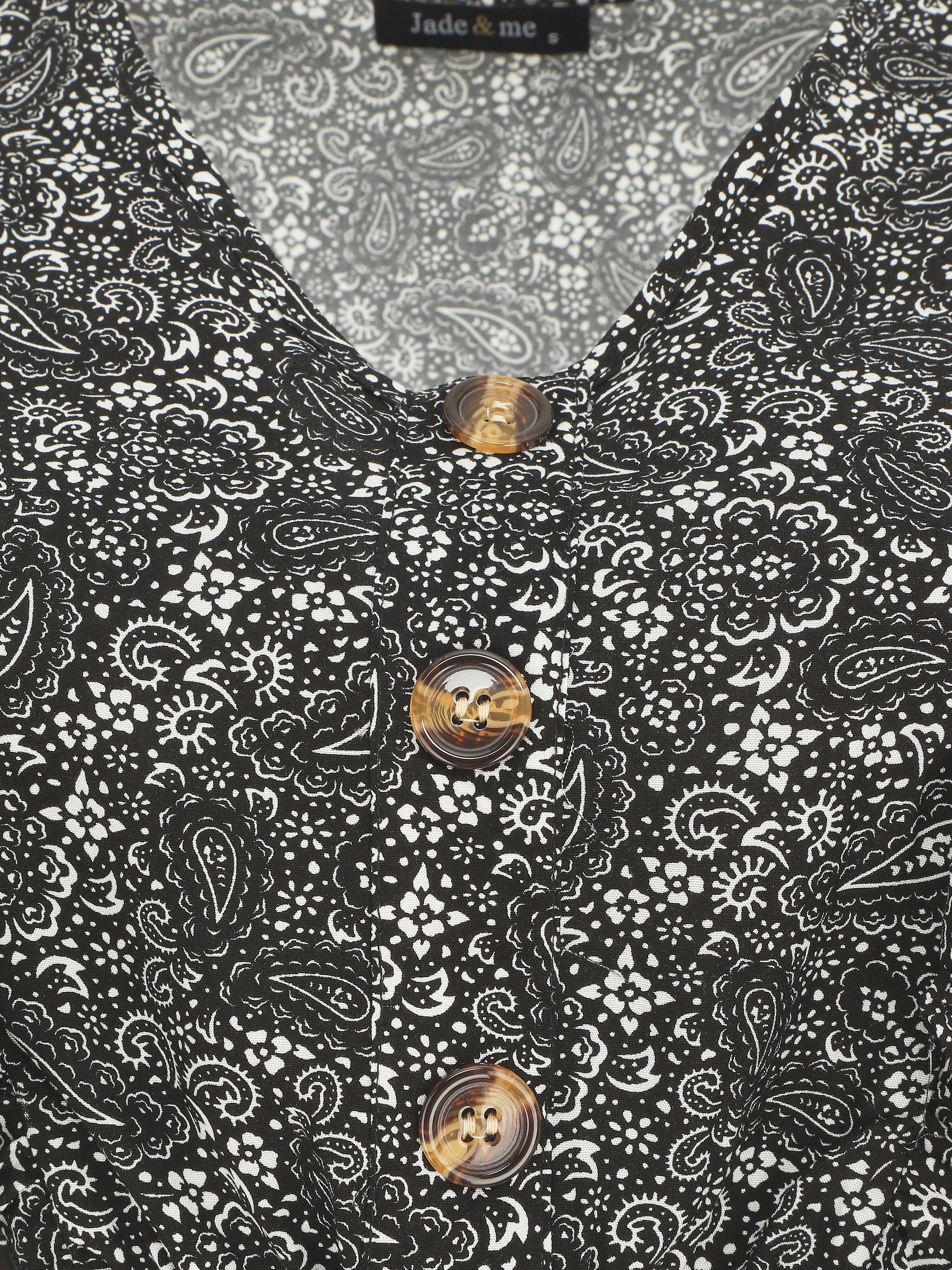Robe mi-longue volantées imprimé cachemire - Noir - Image 3