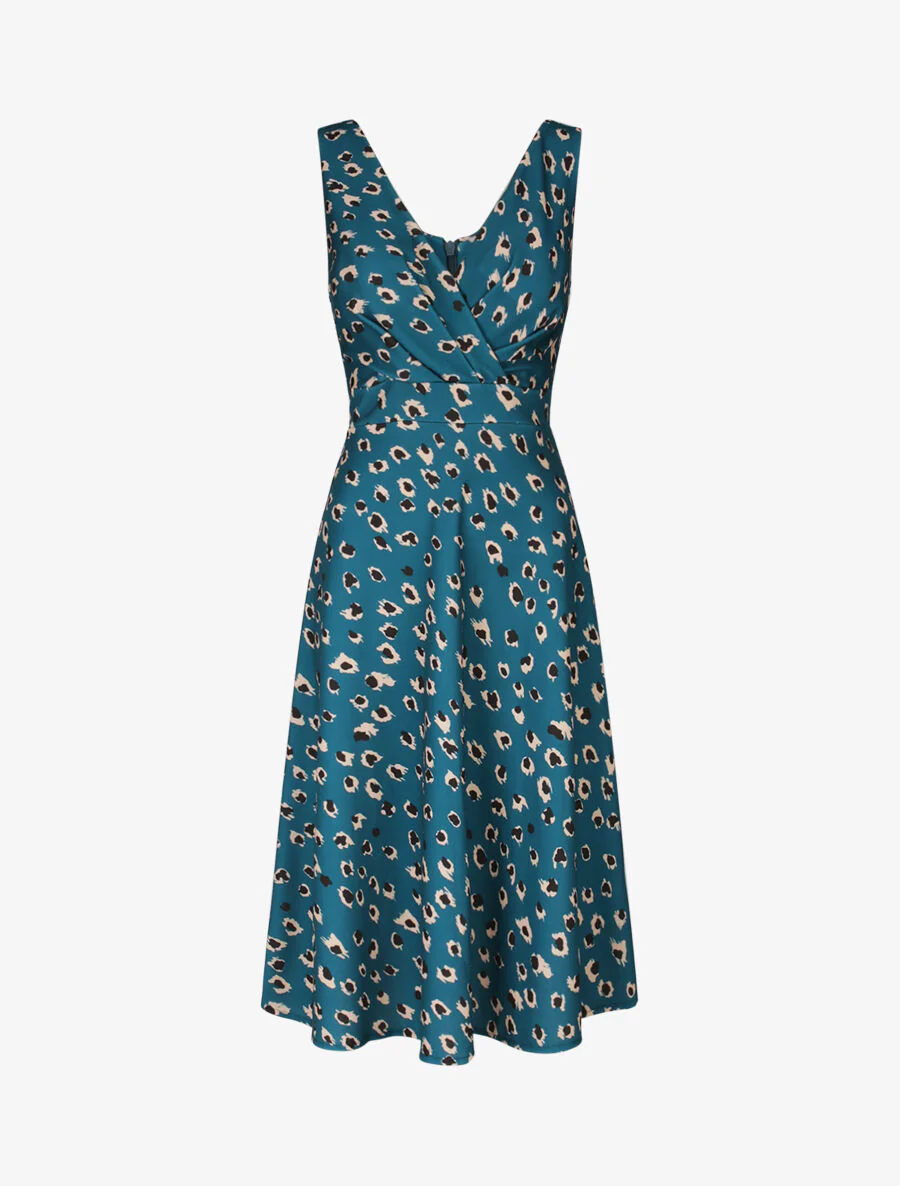 Robe midi imprimé léopard - Bleu canard