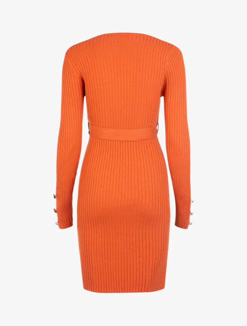 Robe moulante ceinturée - orange - Image 2