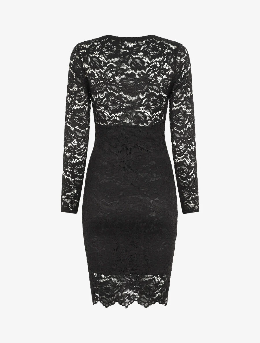 Robe moulante en dentelle - Noir - Image 2