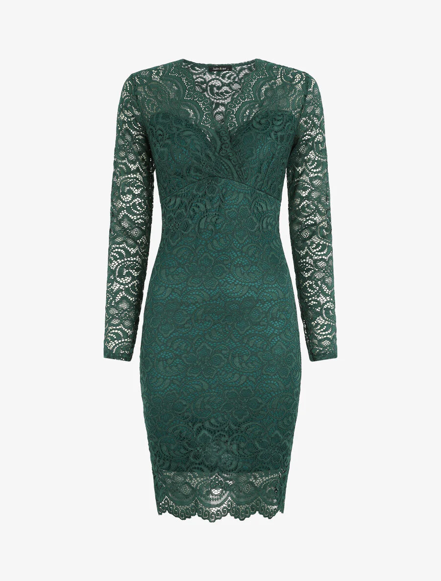 Robe moulante en dentelle - Vert sapin