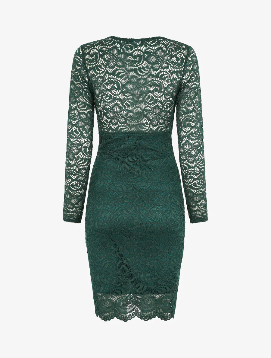 Robe moulante en dentelle - Vert sapin - Image 2