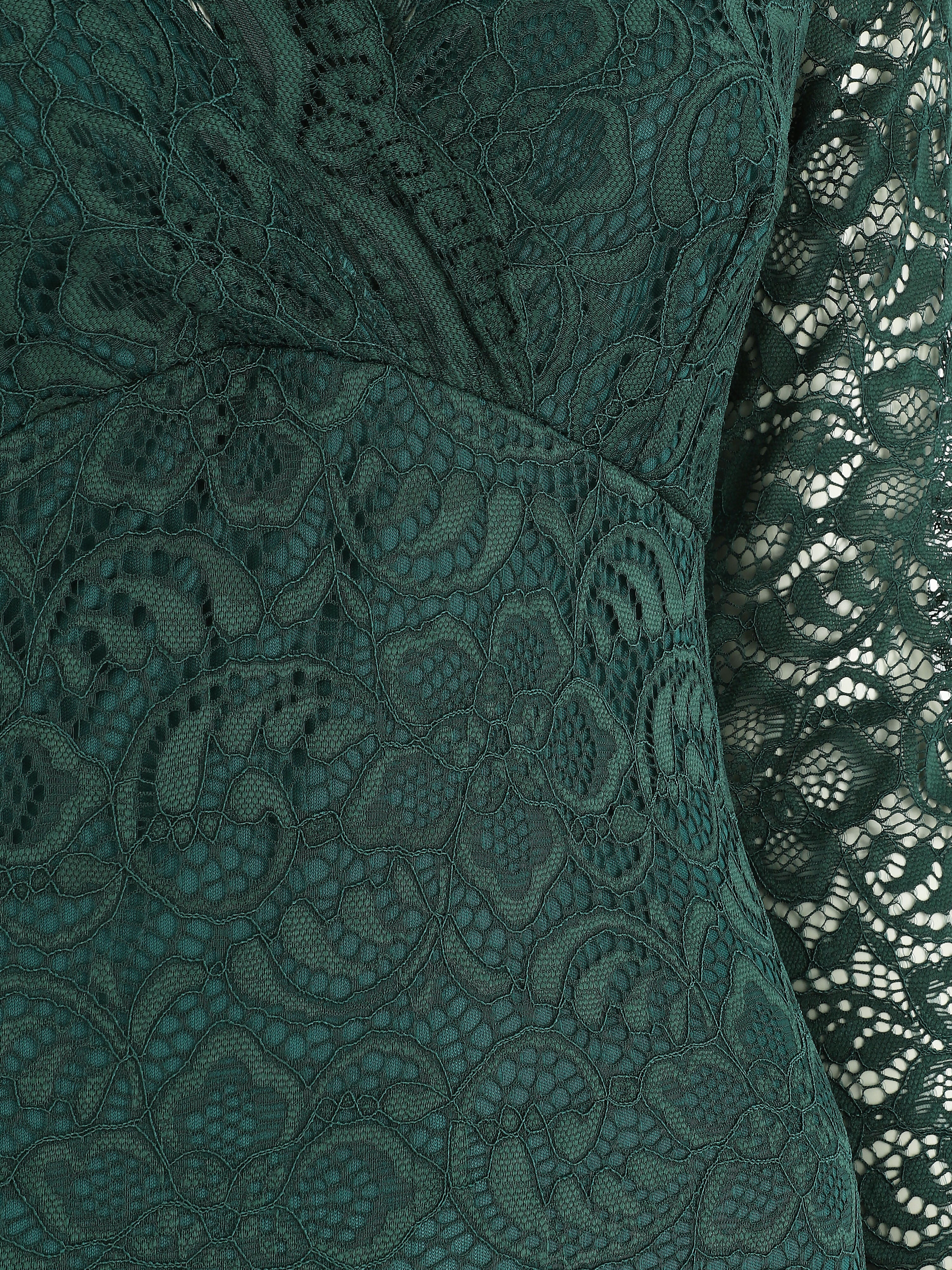 Robe moulante en dentelle - Vert sapin - Image 3