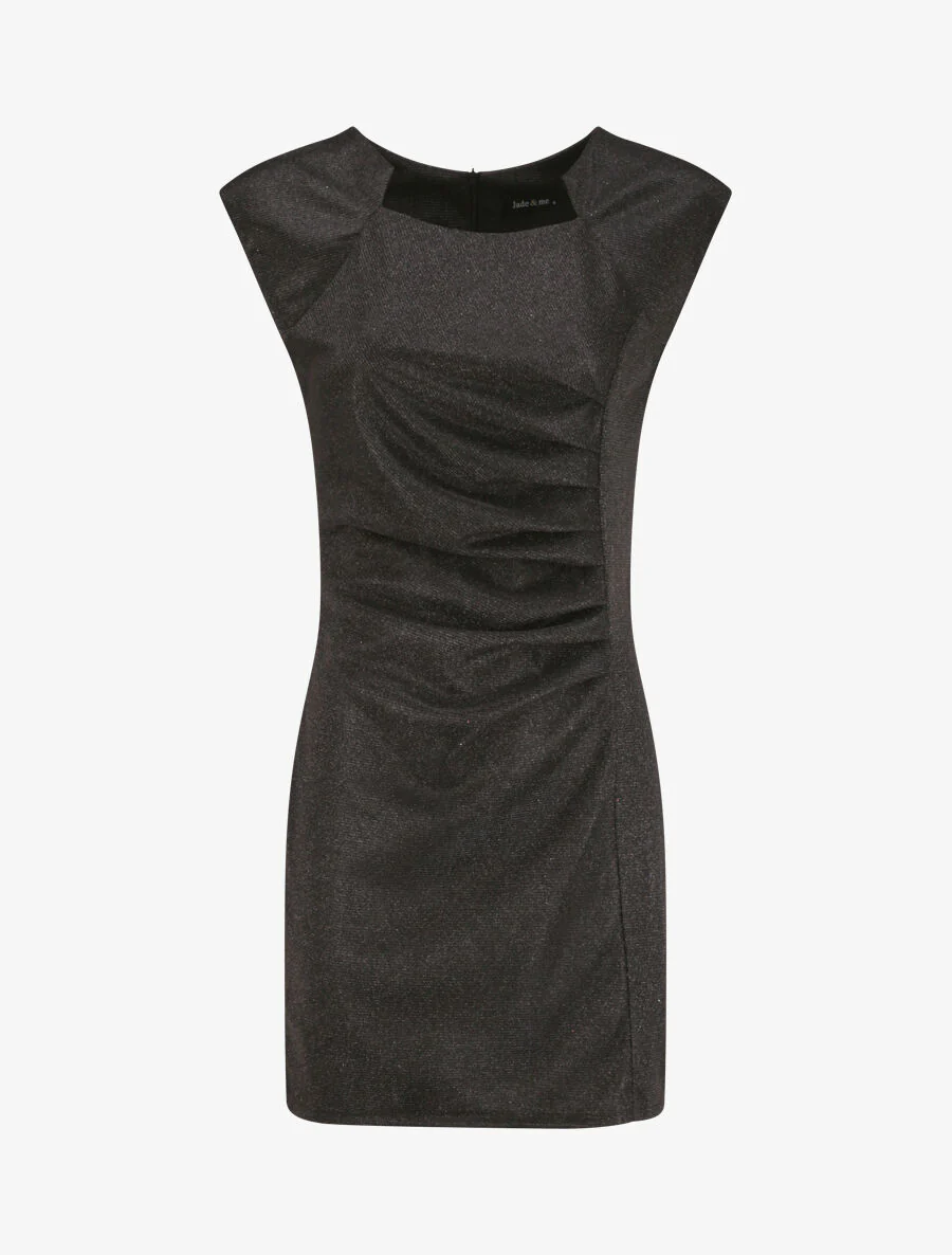 Robe pailletée à col asymétrique et détail drapé - Noir