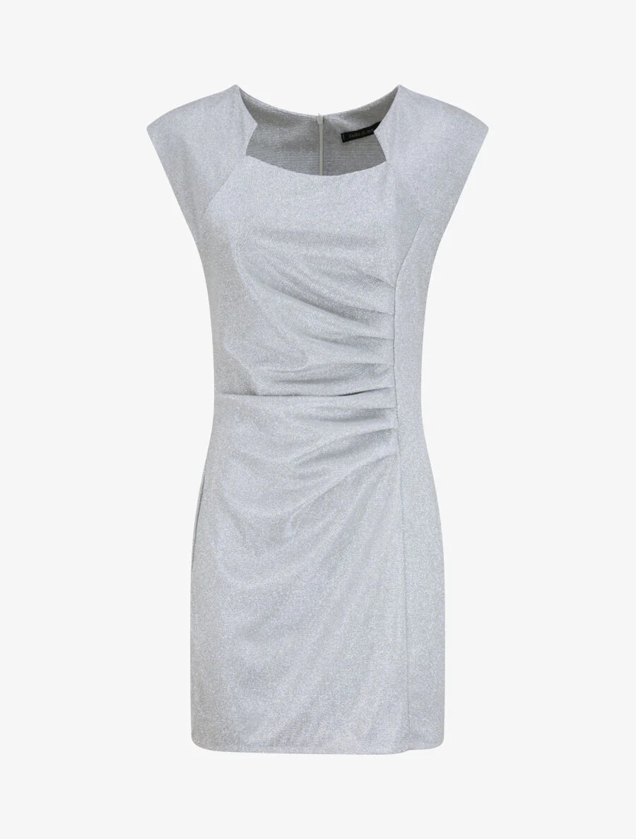 Robe pailletée à col asymétrique et détail drapé - Gris clair