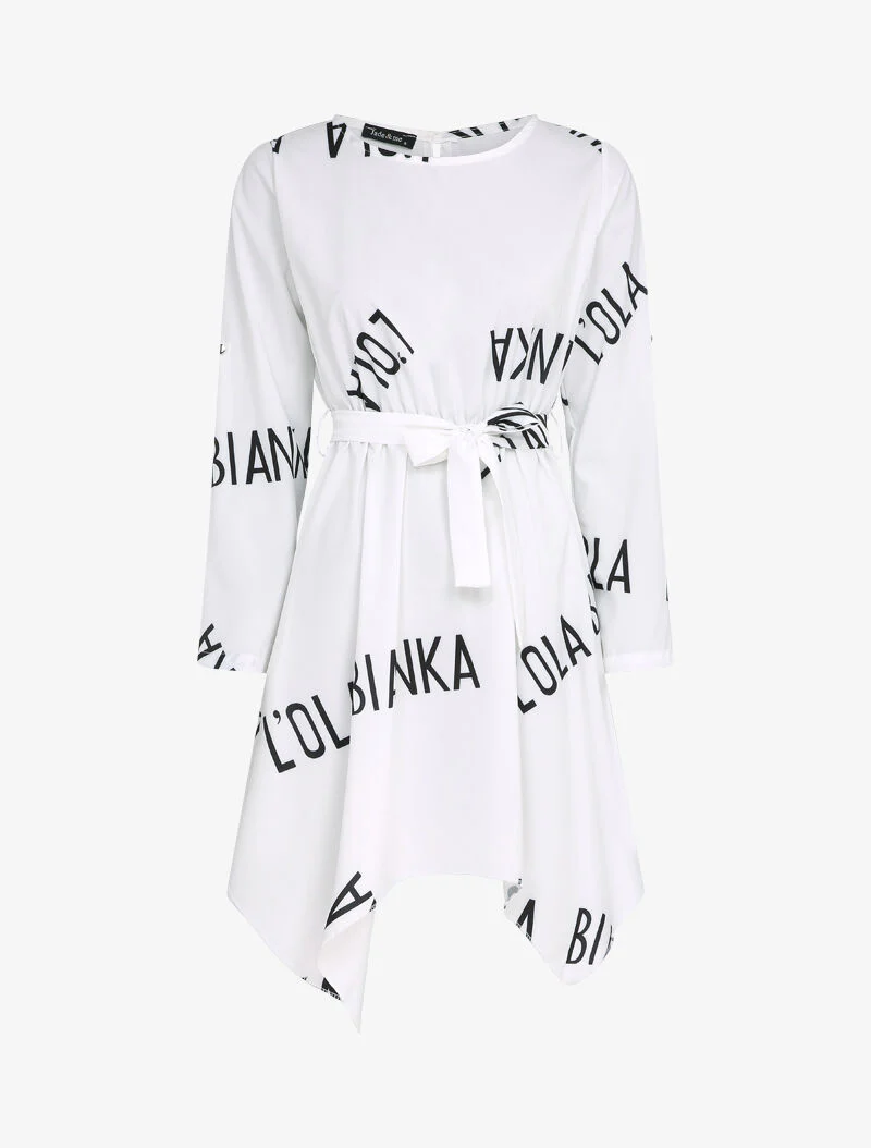Robe patineuse à bords asymétriques et inscriptions - Blanc
