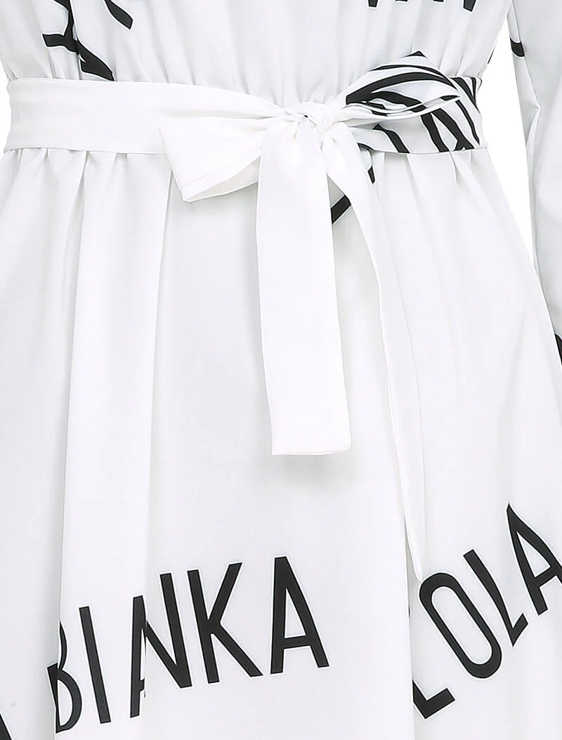Robe patineuse à bords asymétriques et inscriptions - Blanc - Image 3
