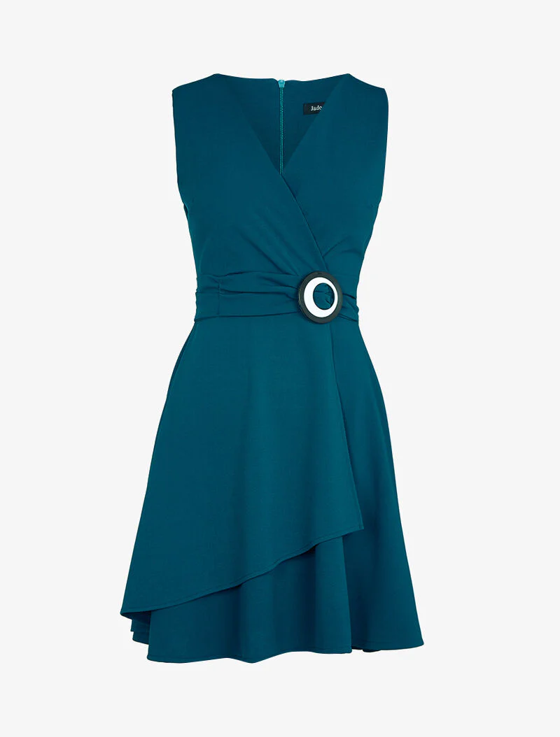 Robe patineuse à boucle contrastante - Bleu pétrole