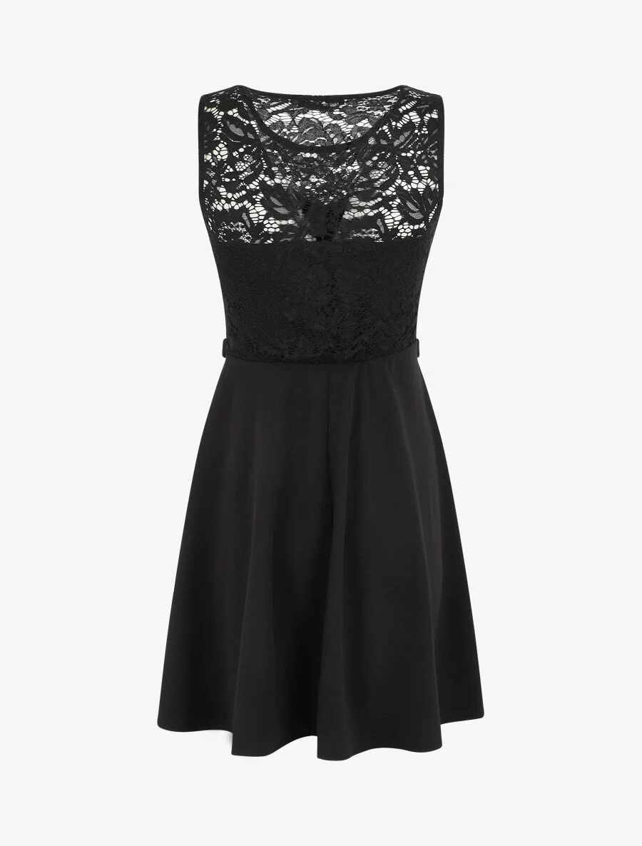 Robe patineuse à buste en dentelle - Noir - Image 2