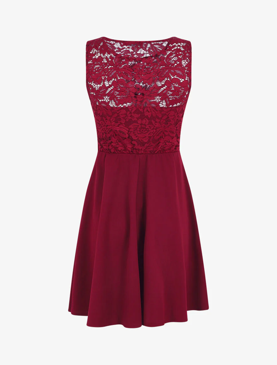 Robe patineuse à buste en dentelle - Bordeaux - Image 2
