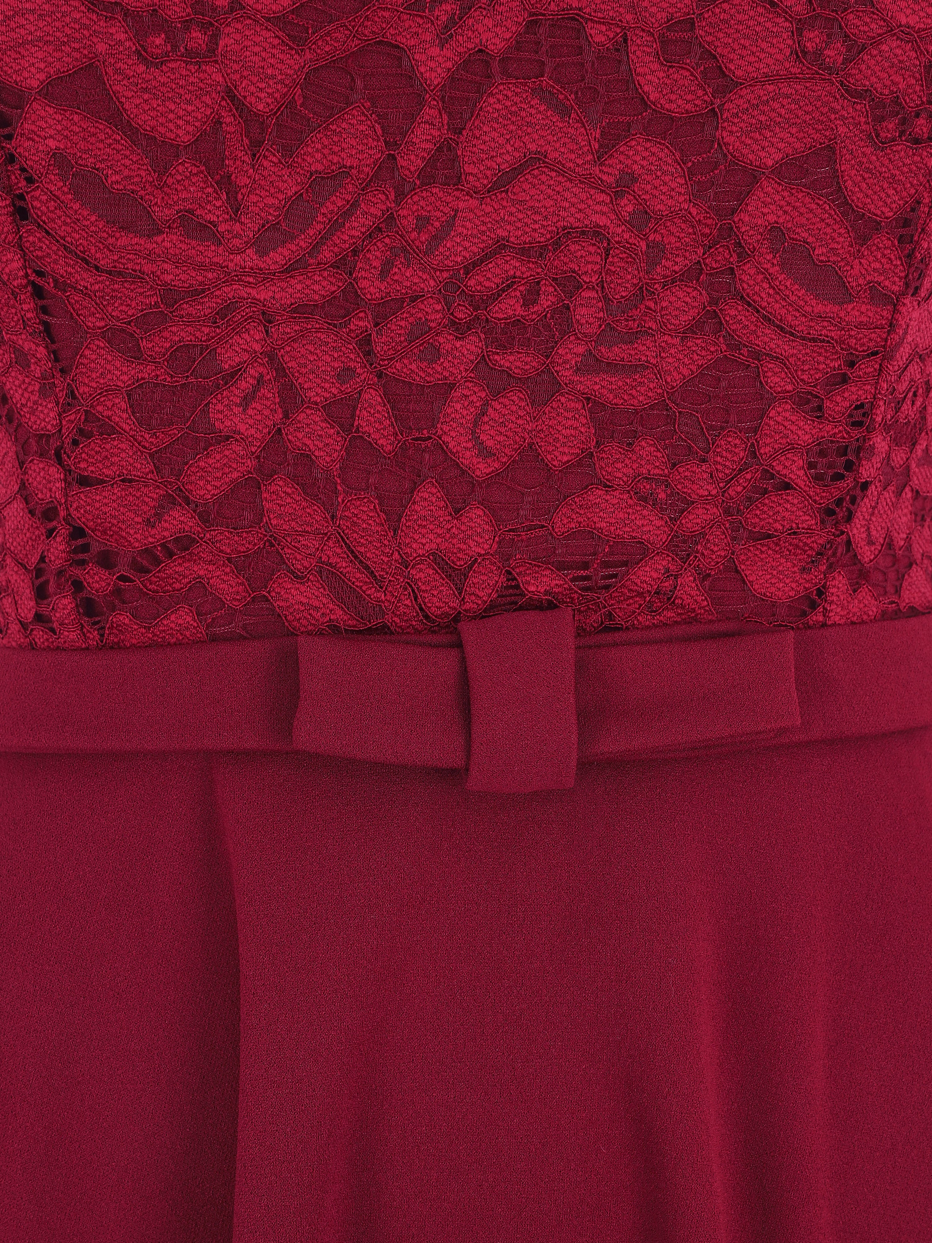 Robe patineuse à buste en dentelle - Bordeaux - Image 3