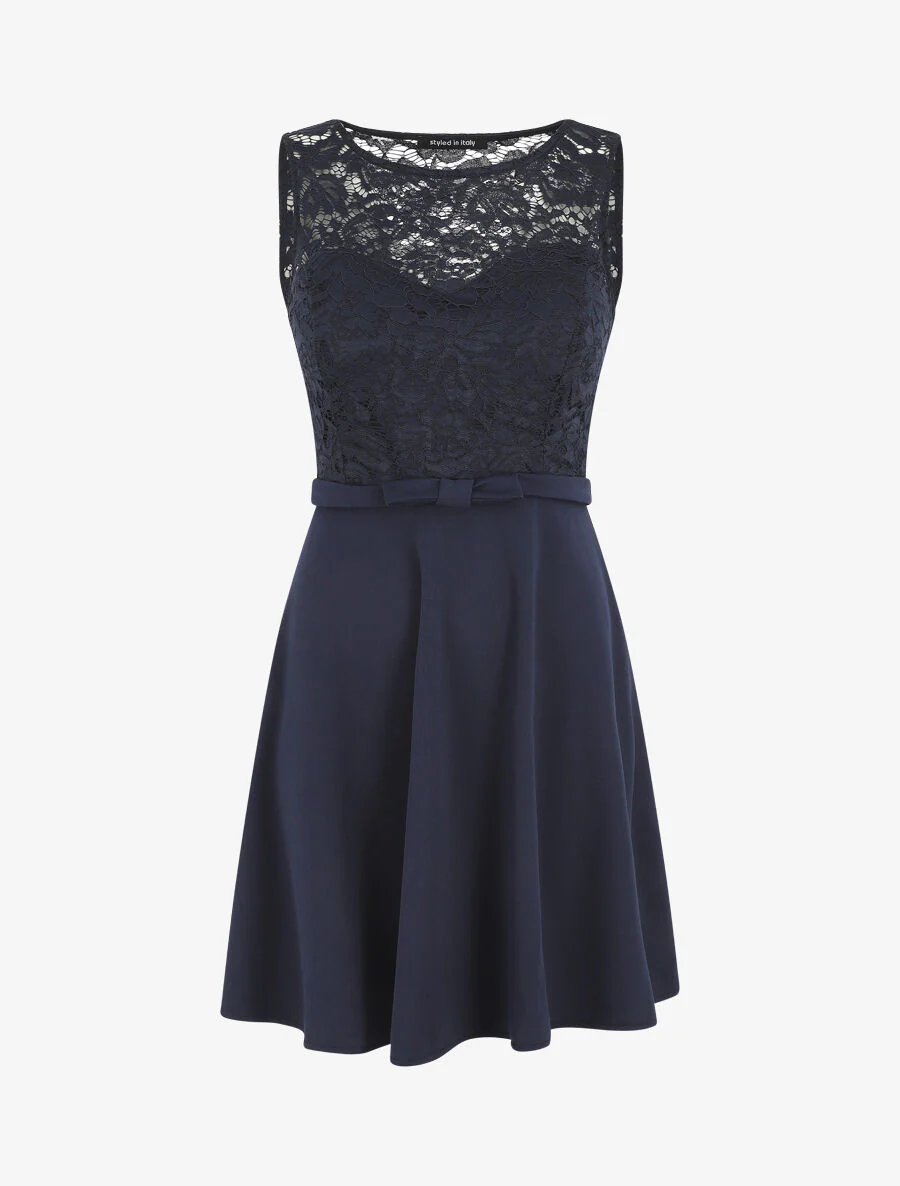Robe patineuse à buste en dentelle - Marine