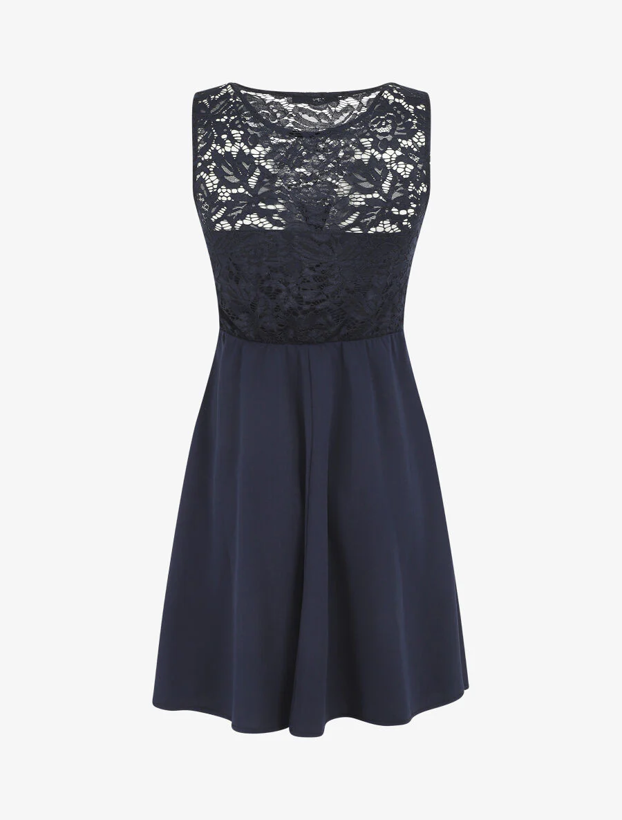 Robe patineuse à buste en dentelle - Marine - Image 2