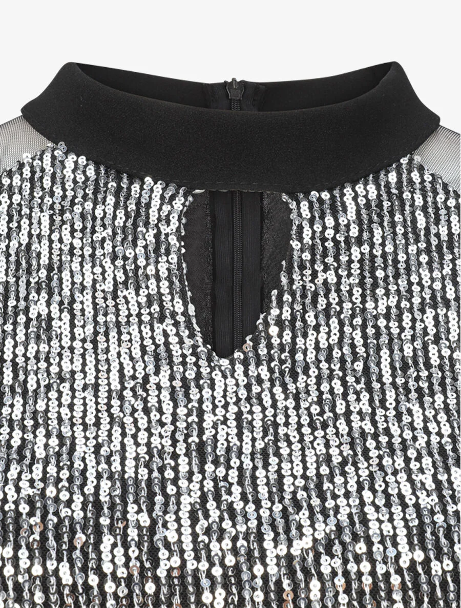 Robe patineuse à buste en sequins - Noir/argent - Image 3