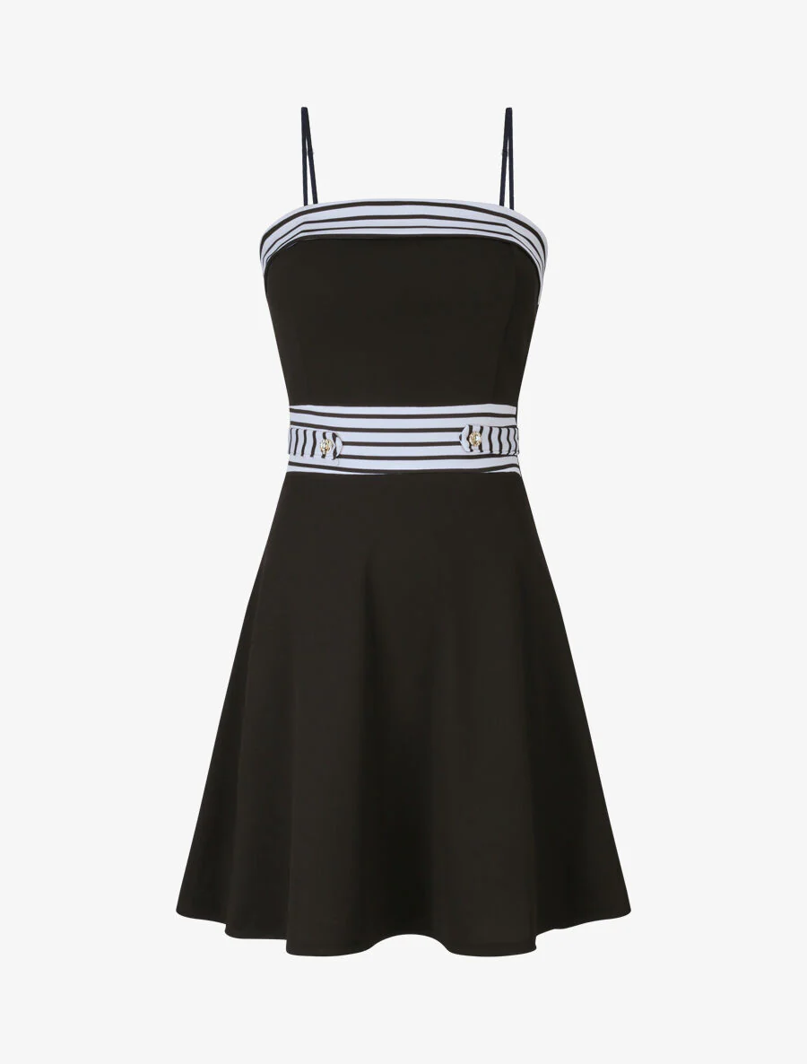 Robe patineuse à buste et taille rayés - Noir