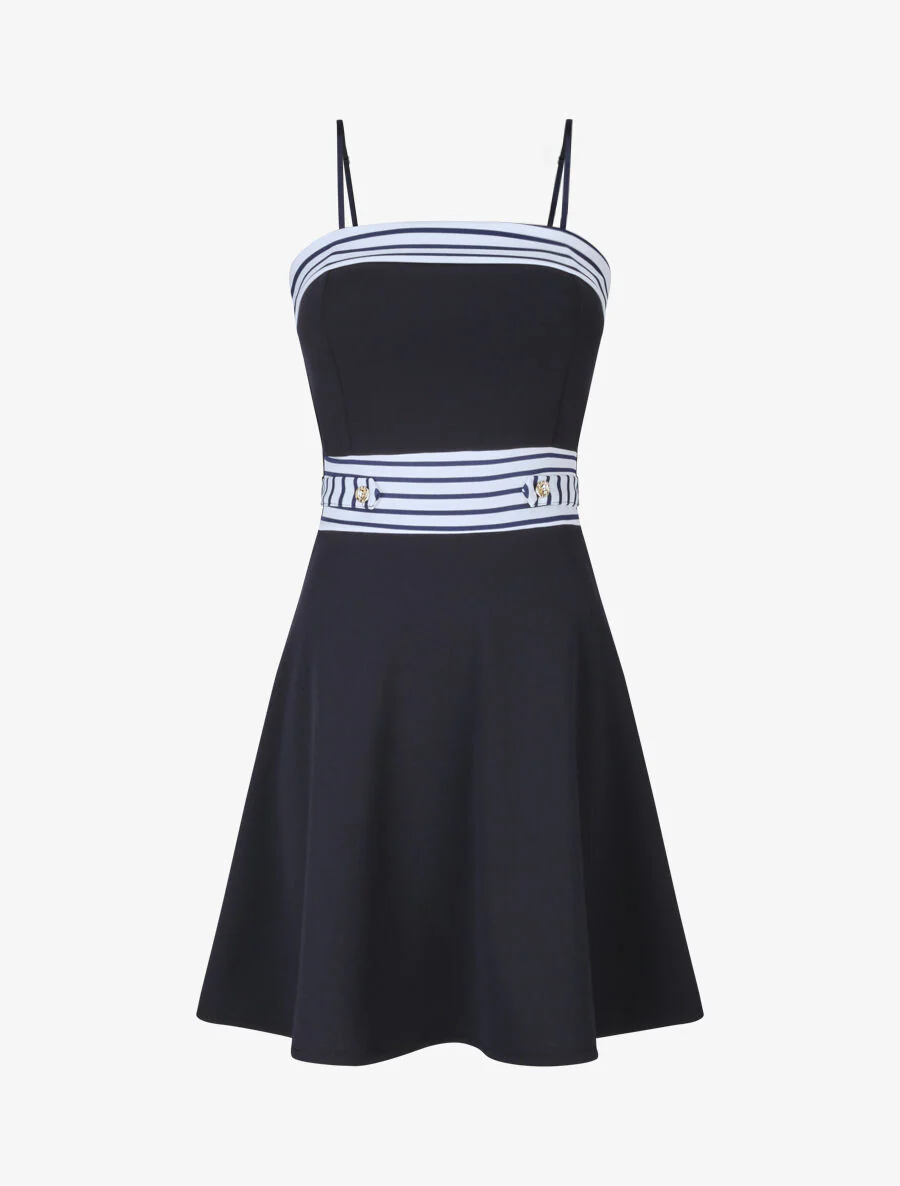 Robe patineuse à buste et taille rayés - Marine