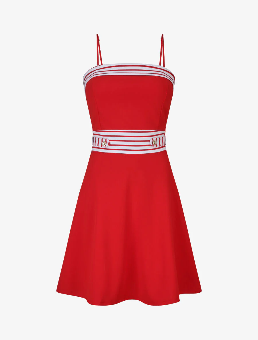 Robe patineuse à buste et taille rayés - Rouge