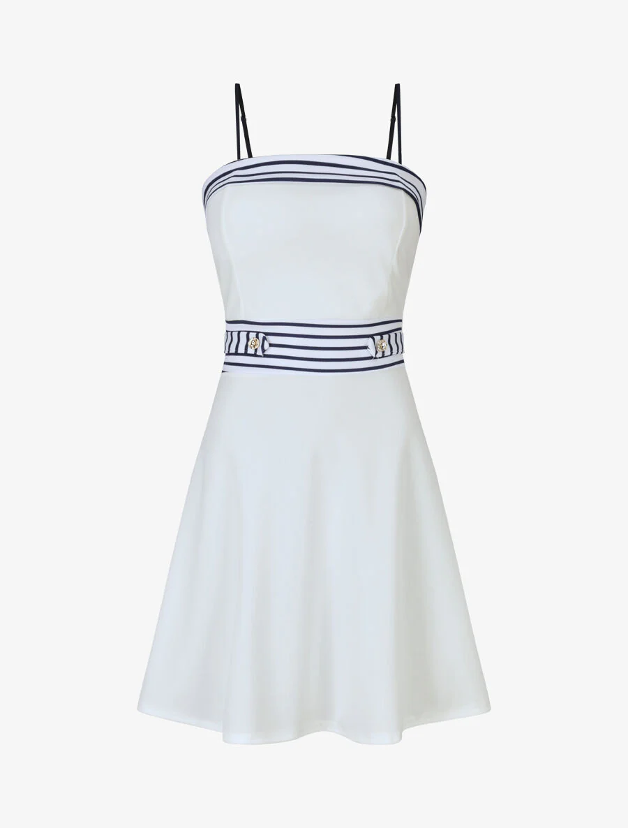 Robe patineuse à buste et taille rayés - Blanc