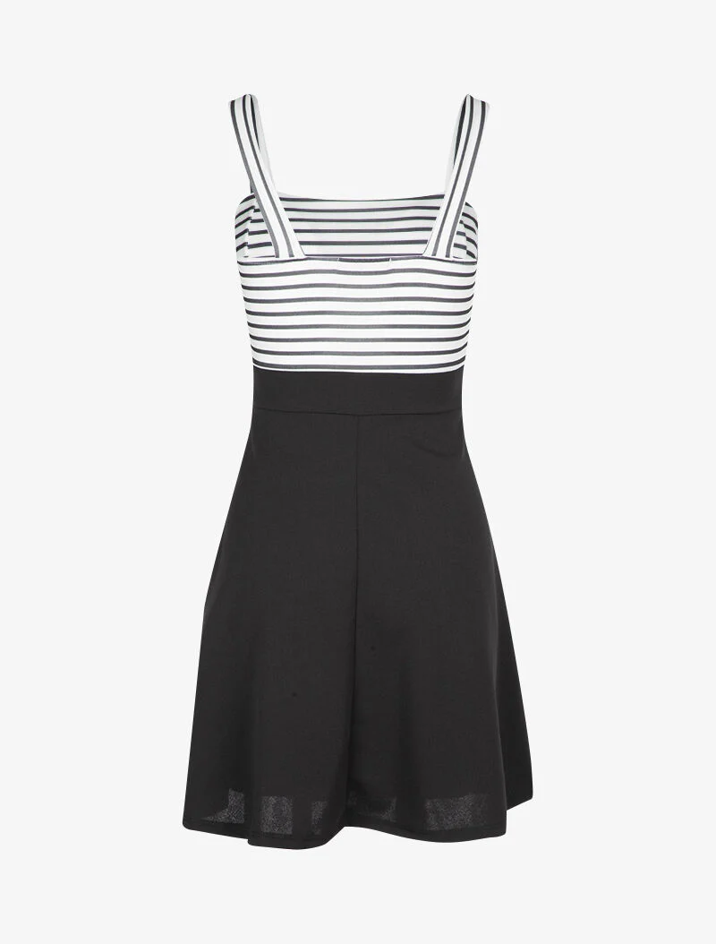 Robe patineuse à buste rayé - Noir - Image 2