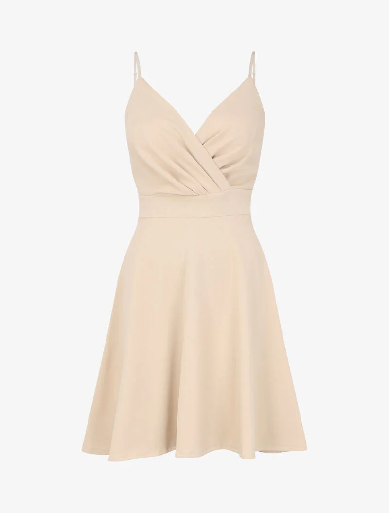 Robe patineuse à col cache-coeur - Beige