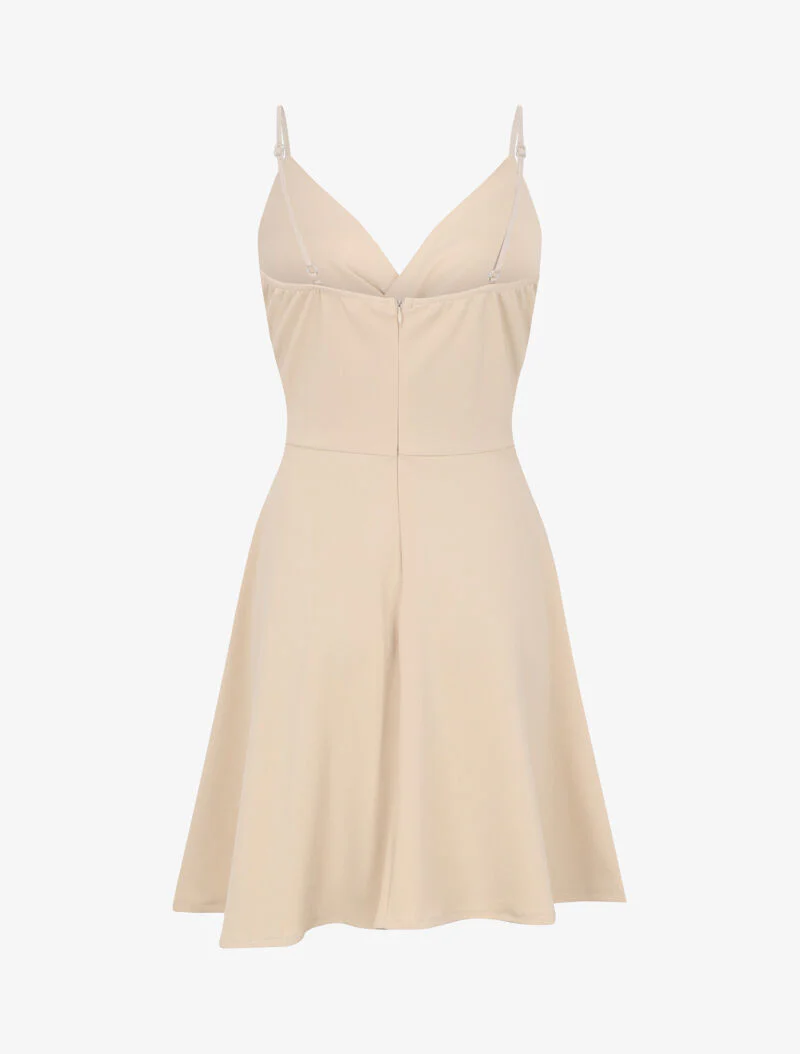 Robe patineuse à col cache-coeur - Beige - Image 2