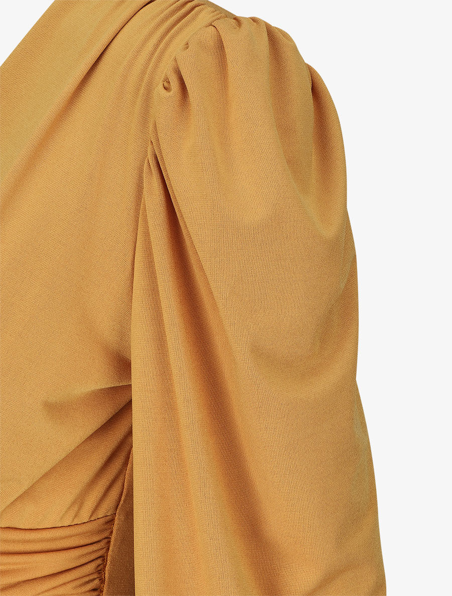 Robe patineuse à col cache-coeur - Moutarde - Image 3