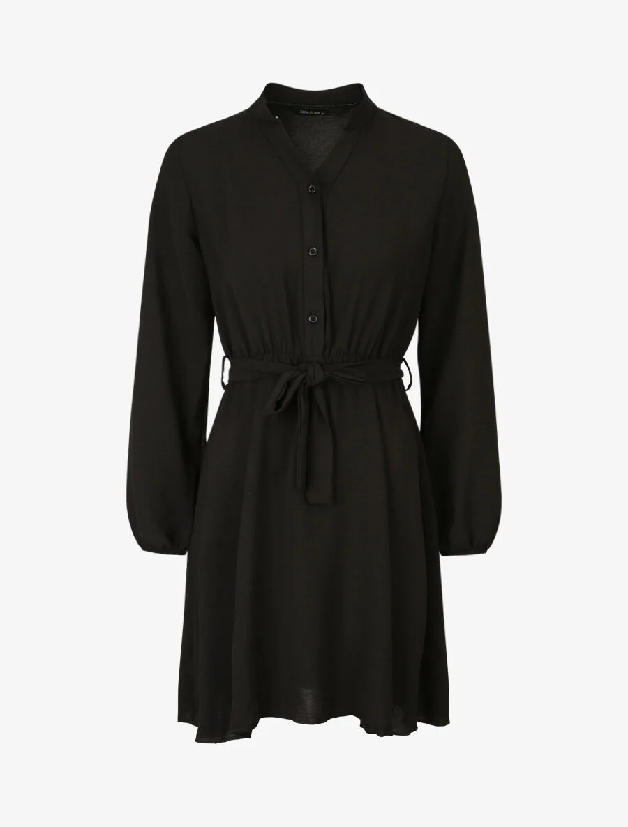Robe patineuse à col tunisien - Noir
